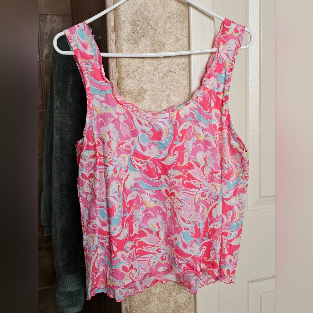 NWOT Q.U.E Pink and Blue Floral Sleeveless PJ Top - Size L - Picture 2 of 4